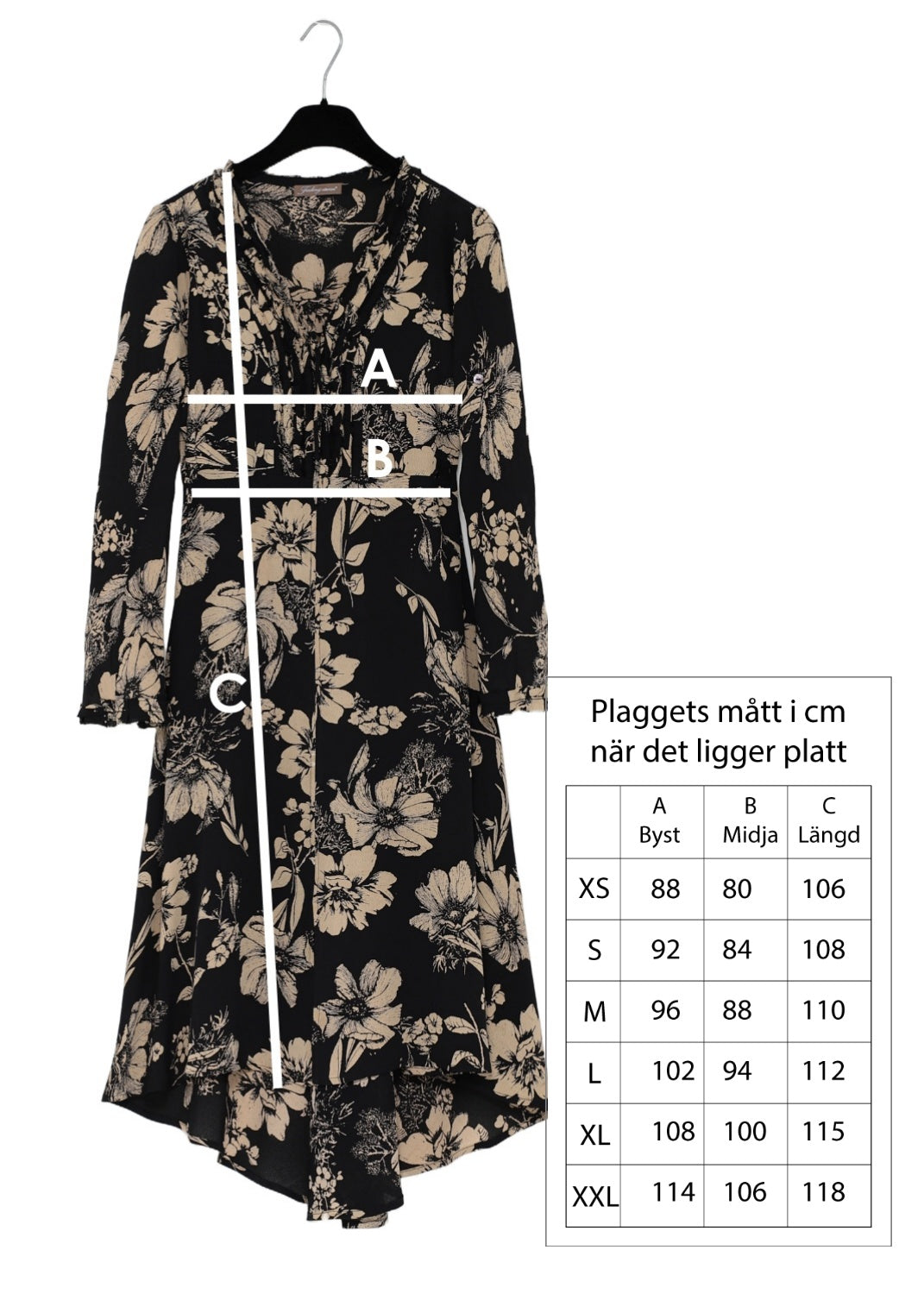 Mönstrad midilång klänning med ärm i blommig crêpe viskos